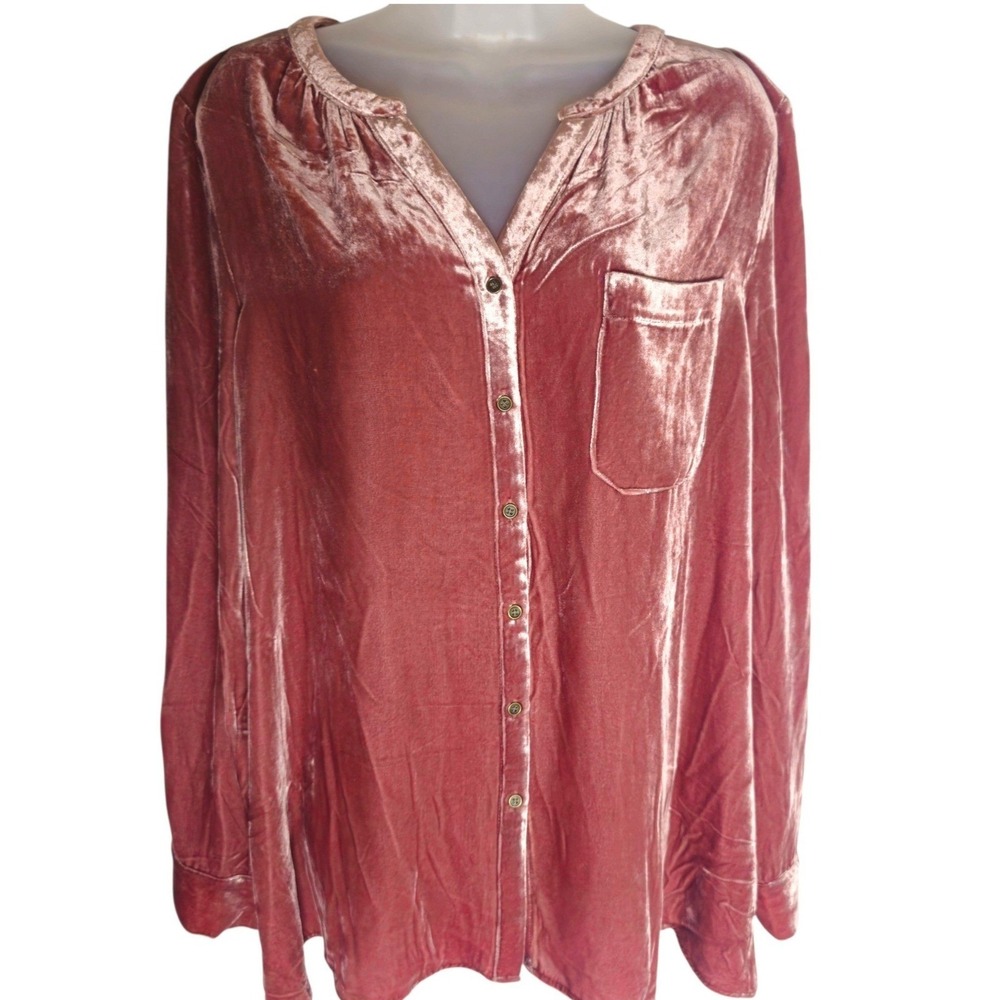 Sundance Velvet Button Down Shirt Dusty Rose Pink XL Long Sleeve Pocket Top NWT